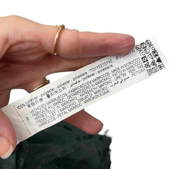 Zara Fringe Button Down Blouse Small Sheer Chiffon Dark Green Long Sleeve Goth - Picture 7 of 9